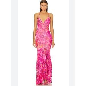 Michael Costello X Suvi Maxi Dress In Fuschia Pink Leopard XS